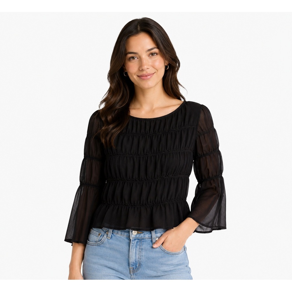 Madewell Squareneck Tiered Top Black NY630 XL NEW